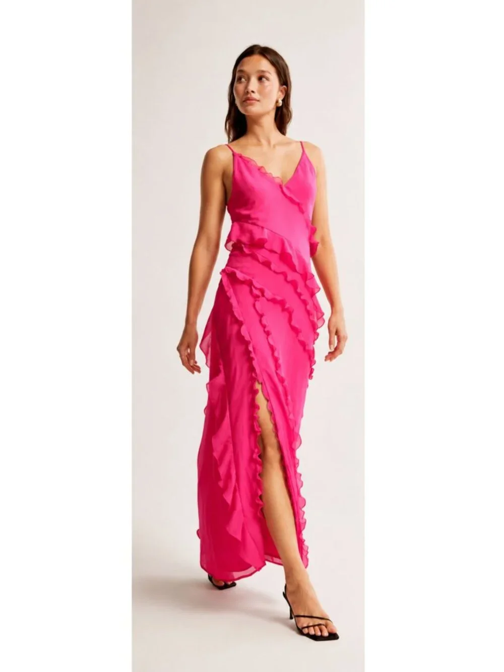 Abercrombie & Fitch Pink Draped Ruffle Maxi Dress Size XS 54458 Abercrombie & Fitch Pink Draped Ruffle Maxi Dress Size XS 54458